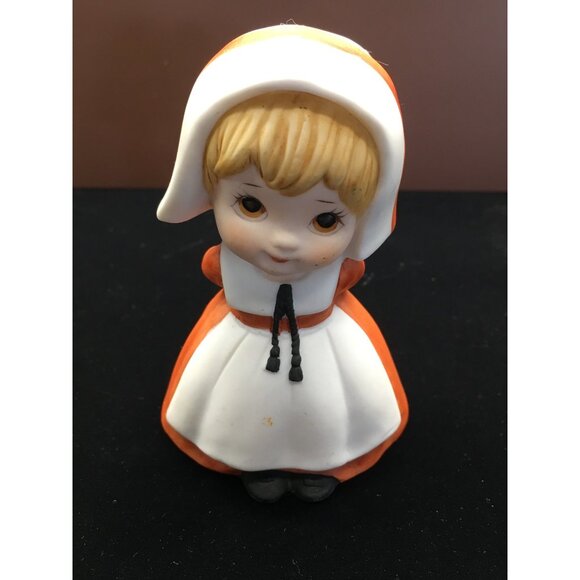 Vtg Lefton China Pilgrims Girl & Boy Praying Figurines Thanksgiving Painted 1984 - Picture 4 of 15